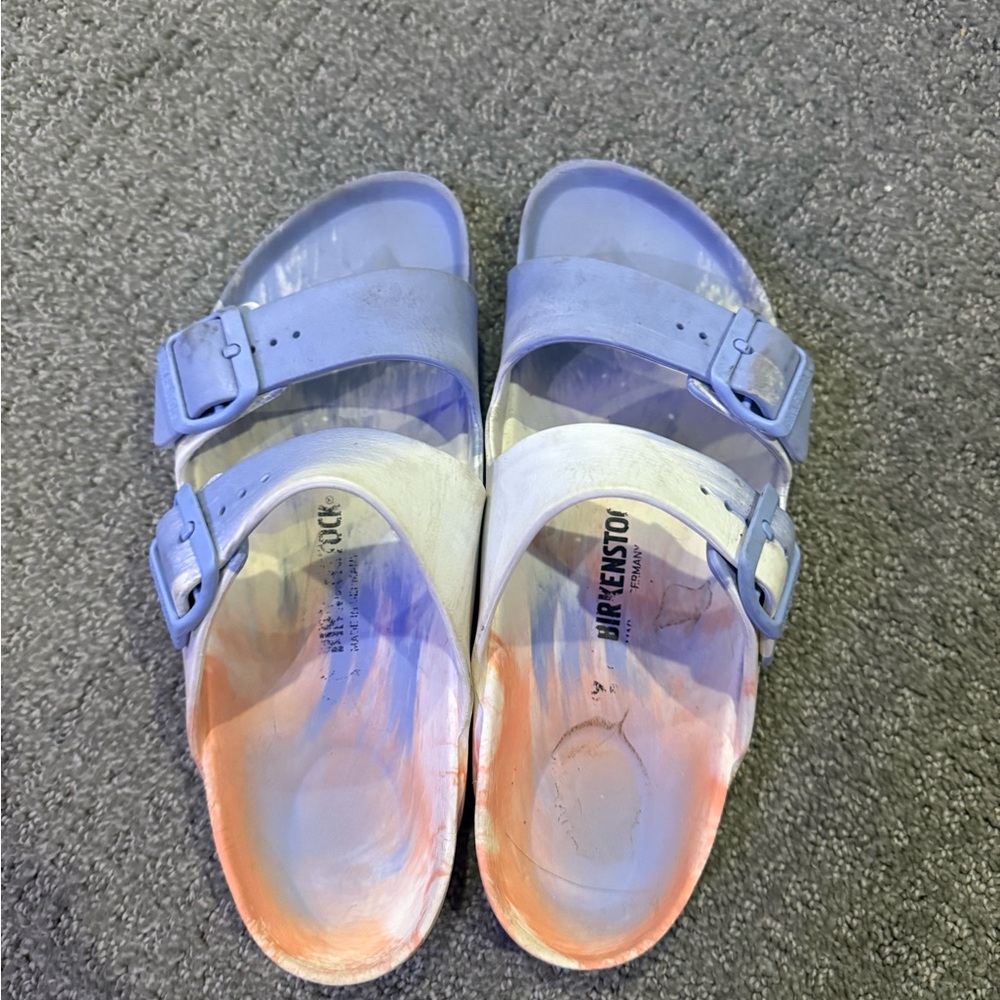 Birkenstocks - Blue, Pink, and White